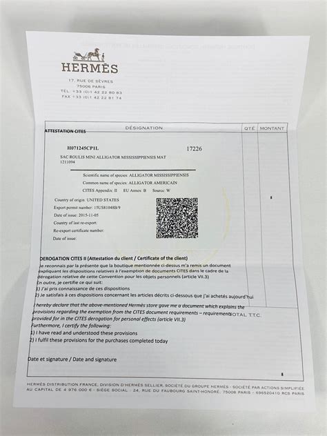 hermes cites certificate.